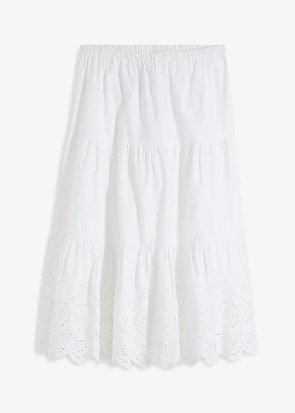 Jupe étagée avec broderies anglaises, bonprix