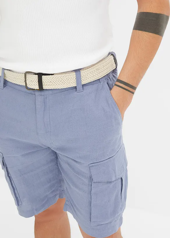 Bermuda cargo avec lin et ceinture, Regular, bonprix