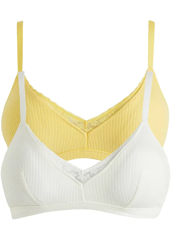 Lot de 2 soutiens-gorge bralette coton rembourr&eacute;s sans armatures, bonprix