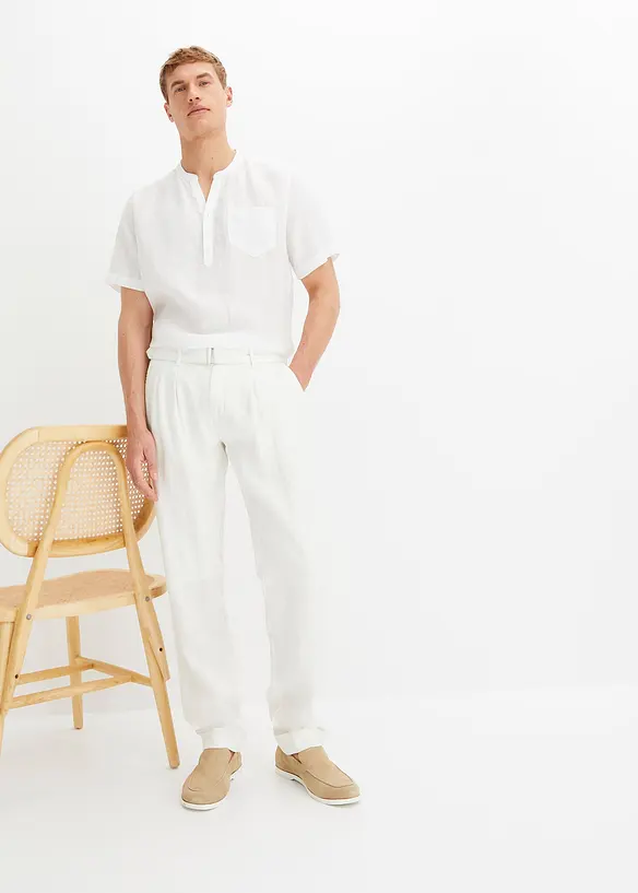 Pantalon en lin &agrave; pinces et ceinture, bpc selection