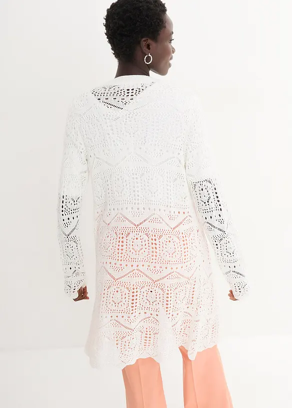 Gilet long en maille ajourée, bonprix