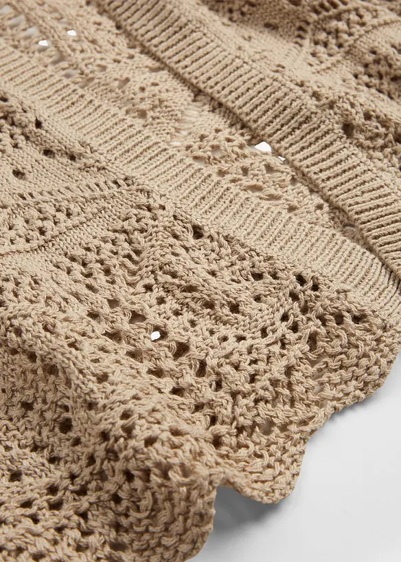 Gilet long en maille ajourée, bonprix