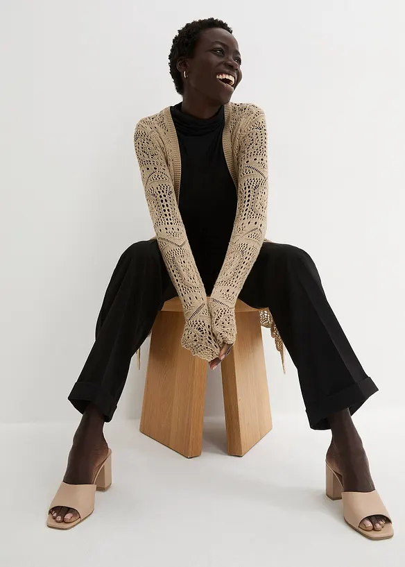 Gilet long en maille ajourée, bonprix