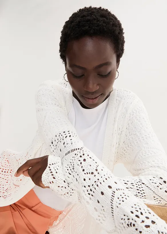 Gilet long en maille ajourée, bonprix