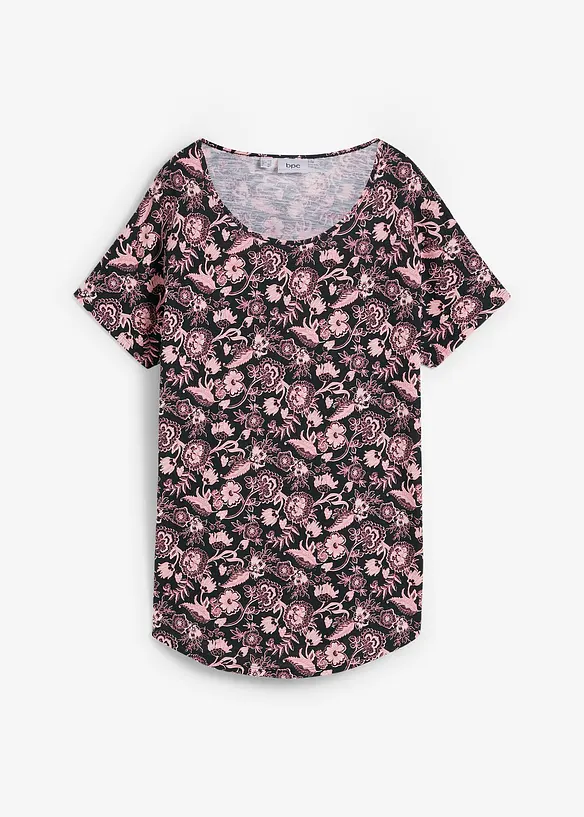 T-shirt coton décontracté en fil flammé à base arrondie, bonprix