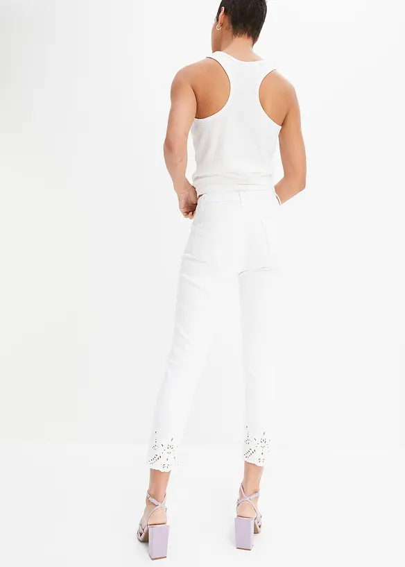 Pantalon extensible &agrave; broderies anglaises, bonprix
