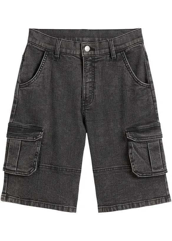 Bermuda cargo en jean à taille élastiquée, loose, bonprix