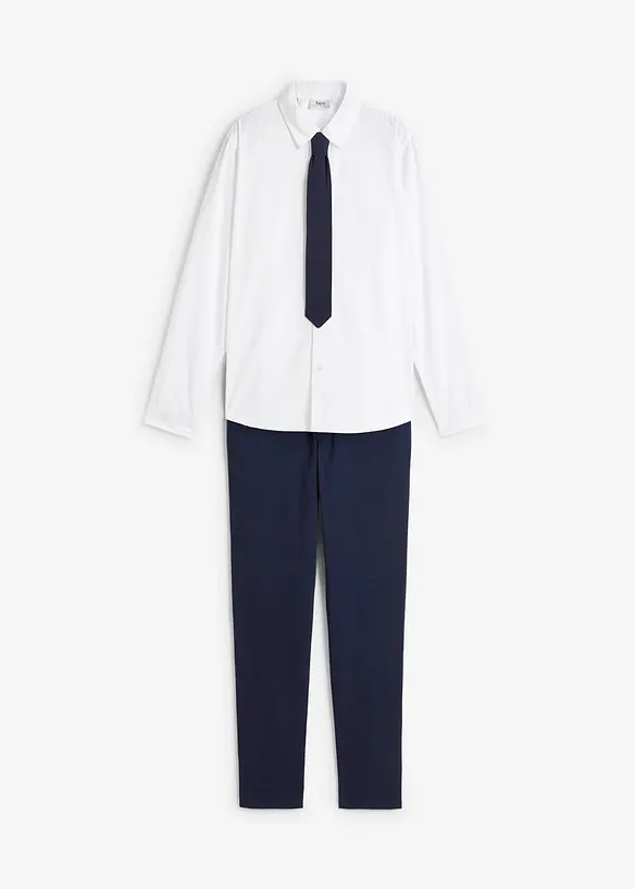 Pantalon chino, chemise manches longues et cravate (ens. 3 pces), bonprix