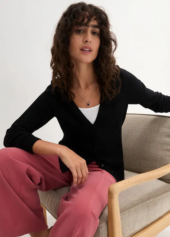 Gilet boutonné en maille fine, bonprix