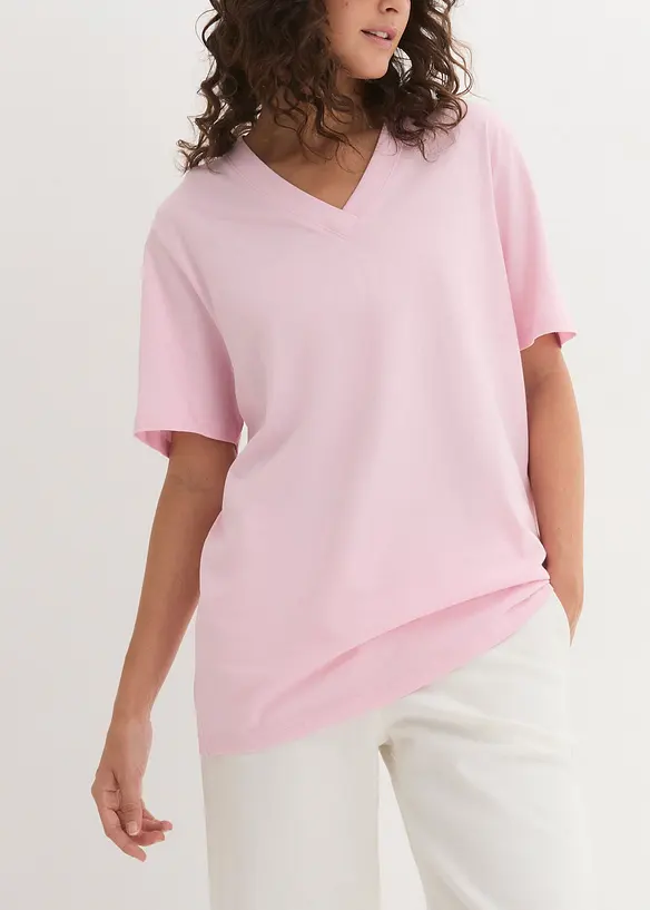 Lot de 5 T-shirts longs et amples à col V, bonprix