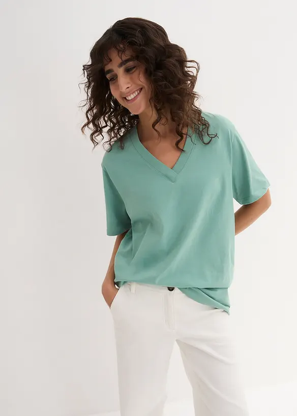 Lot de 5 T-shirts longs et amples &agrave; col V, bonprix