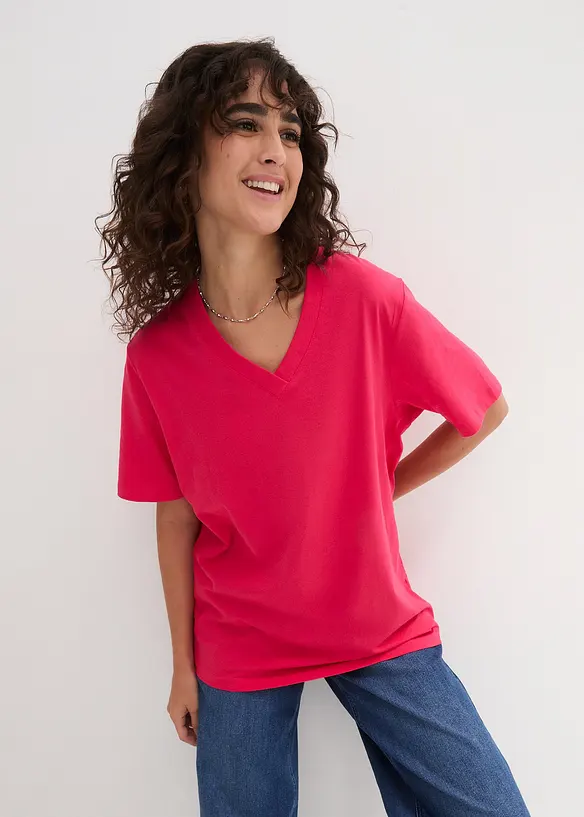 Lot de 5 T-shirts longs et amples à col V, bonprix