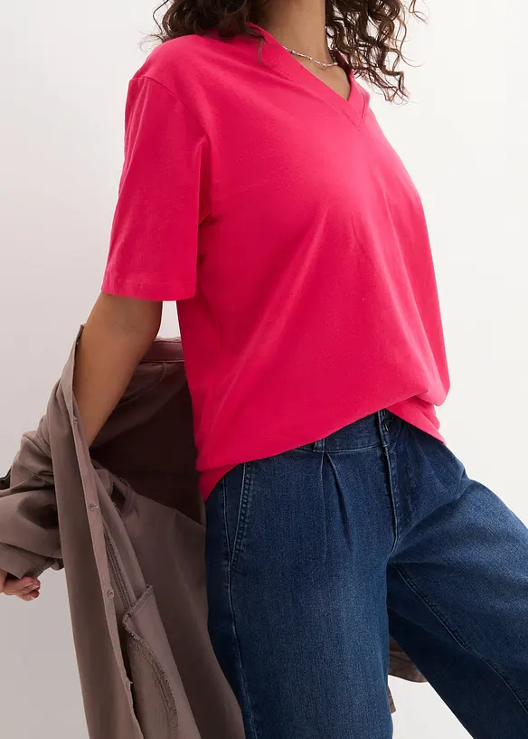 Lot de 5 T-shirts longs et amples à col V, bonprix