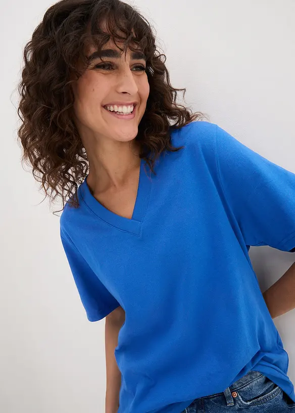 Lot de 5 T-shirts longs et amples à col V, bonprix