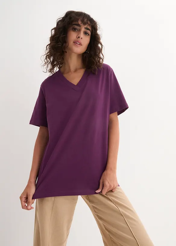 Lot de 5 T-shirts longs et amples &agrave; col V, bonprix