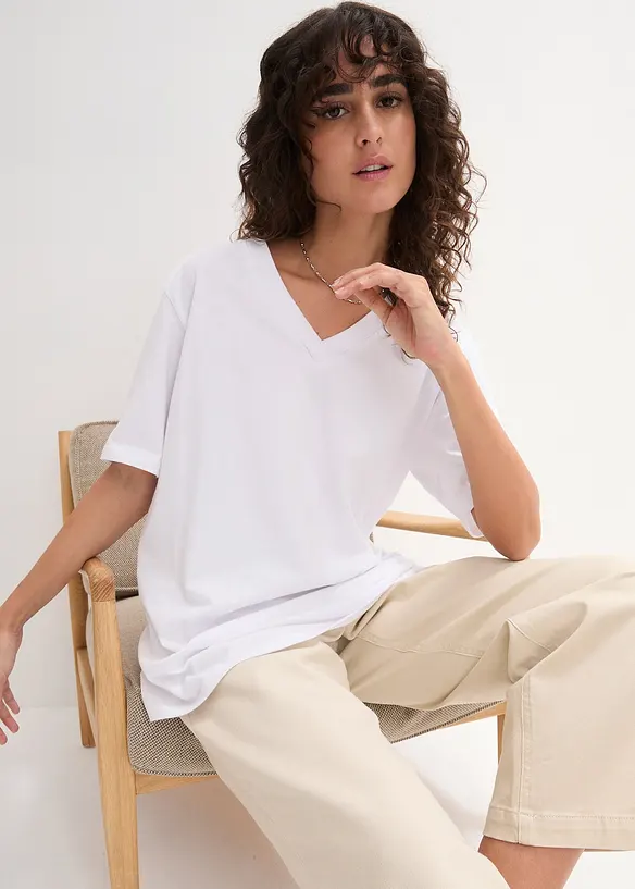 Lot de 5 T-shirts longs et amples à col V, bonprix