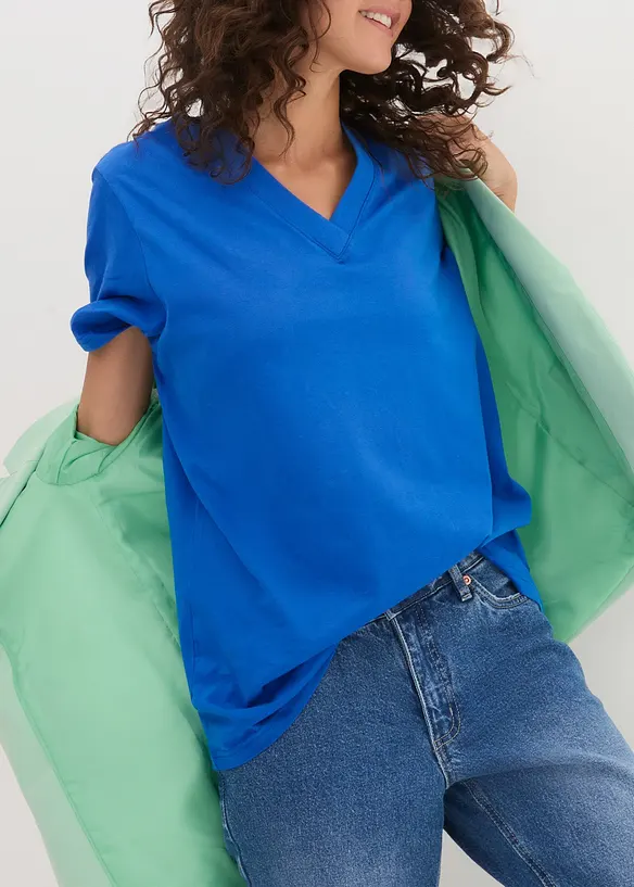 Lot de 5 T-shirts longs et amples à col V, bonprix