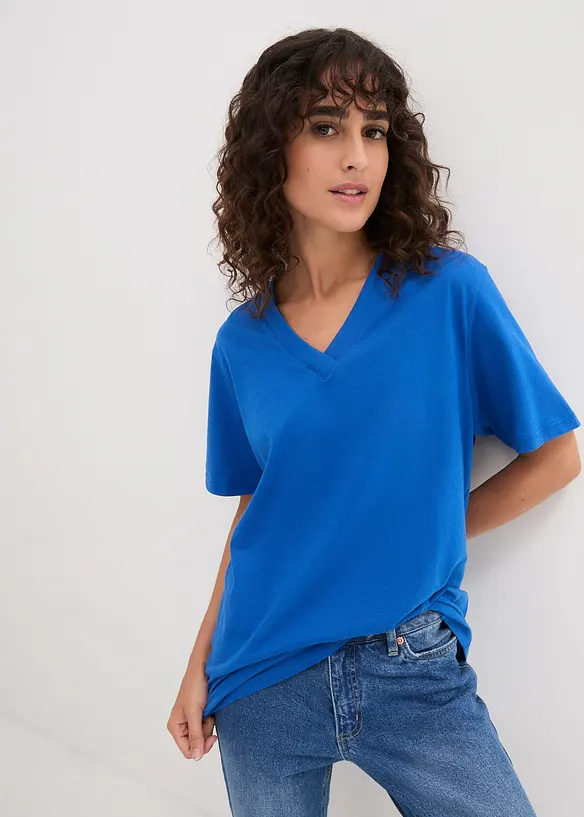 Lot de 5 T-shirts longs et amples à col V, bonprix