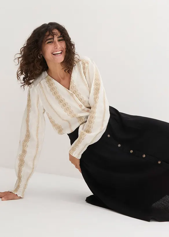 Jupe midi en lin majoritaire, bonprix