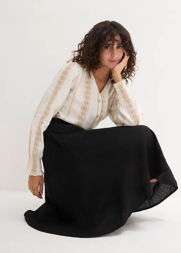 Jupe midi en lin majoritaire, bonprix