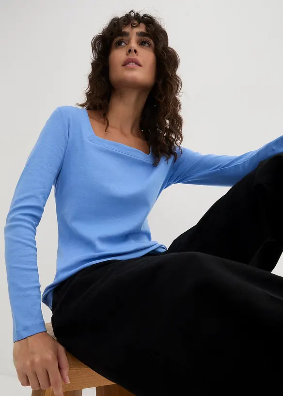 Lot de 2 T-shirts manches longues &agrave; col carr&eacute;, bonprix