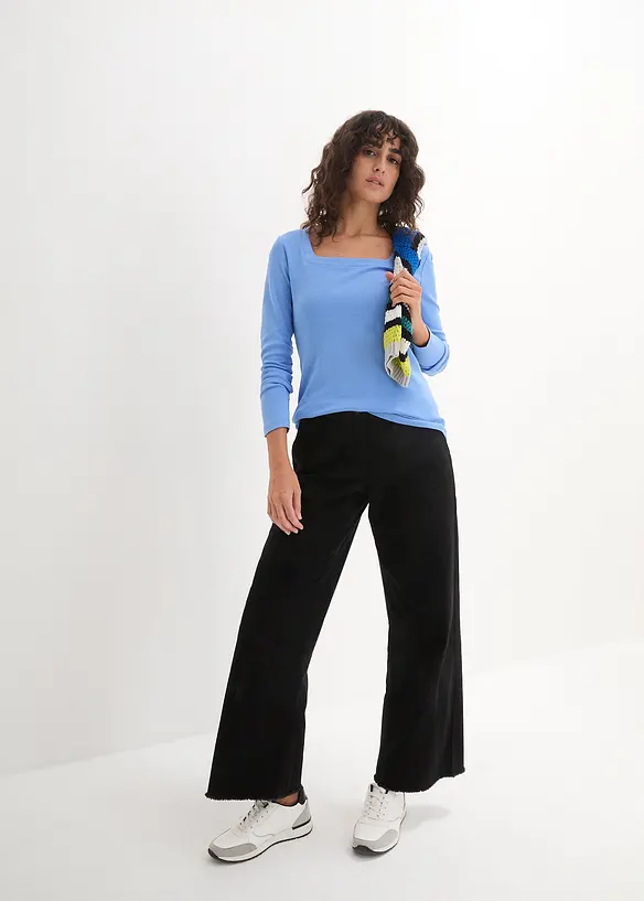 Lot de 2 T-shirts manches longues &agrave; col carr&eacute;, bonprix