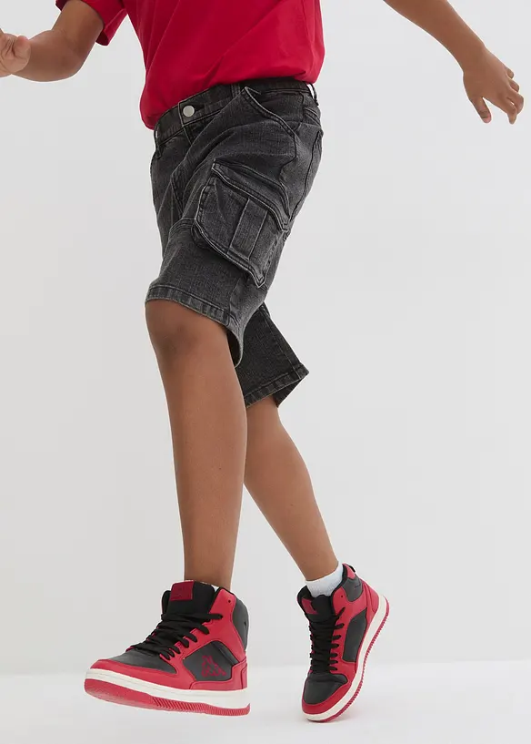 Bermuda cargo en jean à taille élastiquée, loose, bonprix