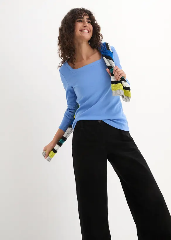 Lot de 2 T-shirts manches longues &agrave; col carr&eacute;, bonprix