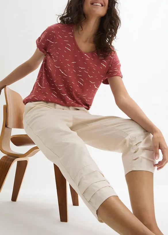 Pantalon carotte en lin et coton, bonprix