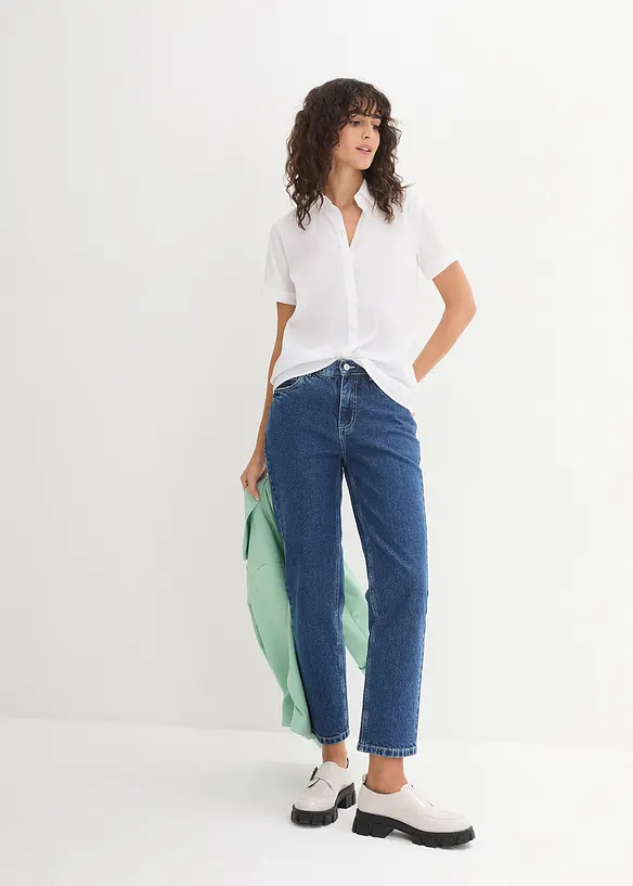 Chemisier manches courtes extensible en coton majoritaire, bonprix