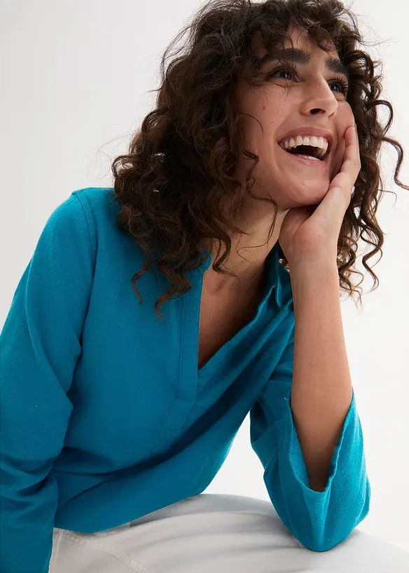 Chemisier manches 3/4 en lin mélangé, bonprix