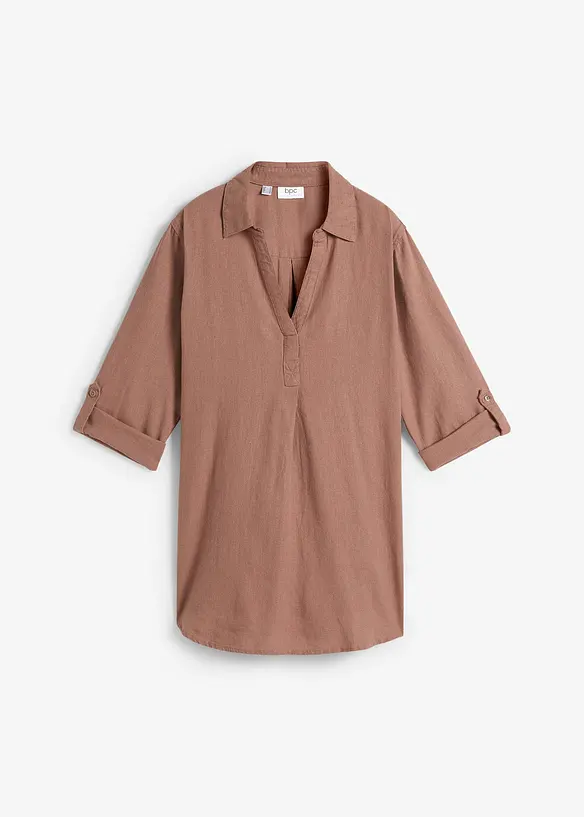 Chemisier manches 3/4 en lin m&eacute;lang&eacute;, bonprix