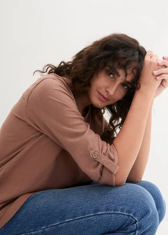 Chemisier manches 3/4 en lin m&eacute;lang&eacute;, bonprix