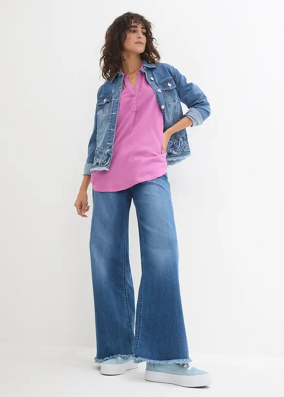 Chemisier manches 3/4 en lin mélangé, bonprix