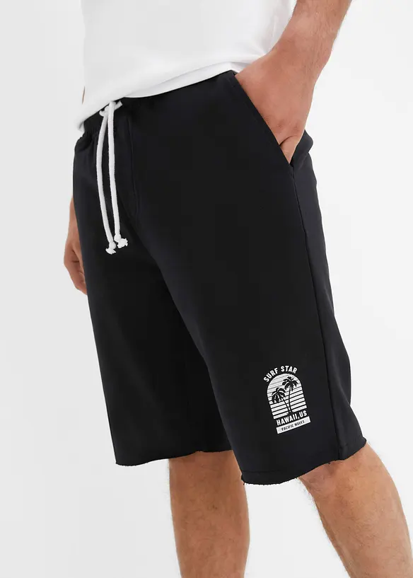 Bermuda sweat à bordures ouvertes en coton, Loose Fit, bonprix