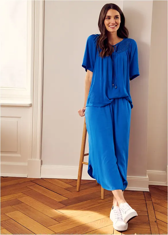 Longue tunique en crépon, manches coude, bonprix