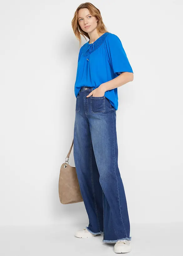 Longue tunique en crépon, manches coude, bonprix