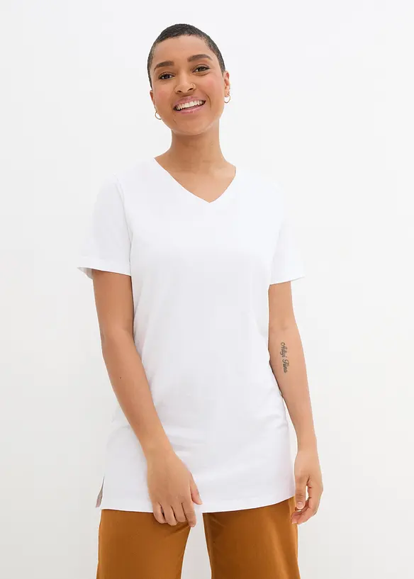 Lot de 2 T-shirts longs col V, bonprix