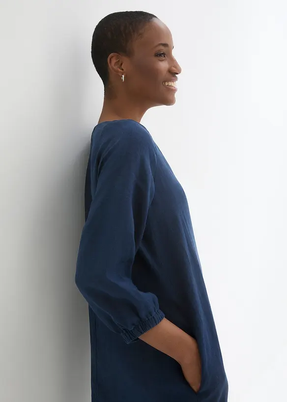 Robe 100 % lin, manches 3/4, bonprix