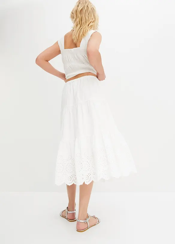 Jupe étagée avec broderies anglaises, bonprix