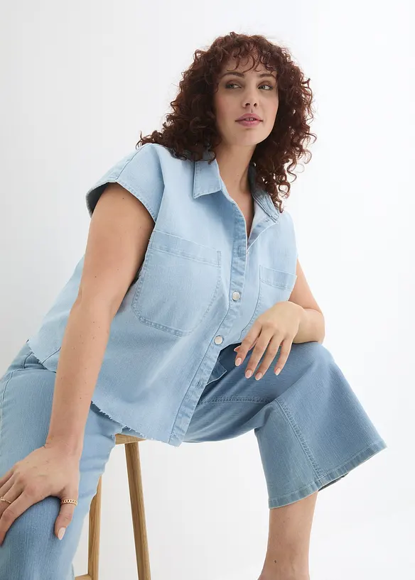 Chemisier en jean court et boxy, bonprix