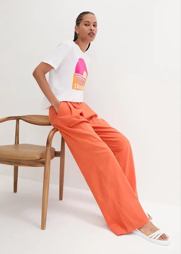 Pantalon palazzo en lin mélangé, coupe très large, bonprix