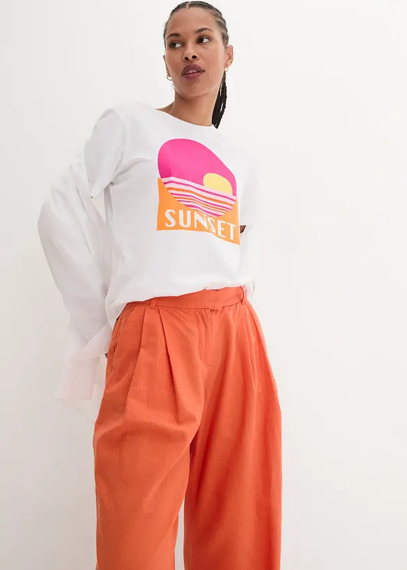 Pantalon palazzo en lin mélangé, coupe très large, bonprix