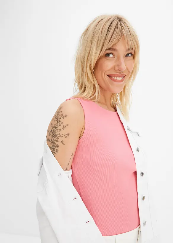 Lot de 2 tops côtelés 100% coton, bonprix