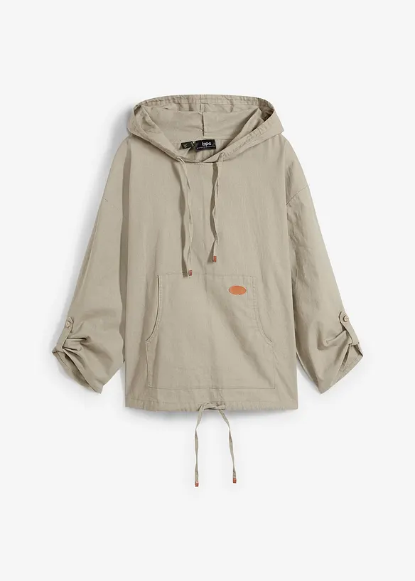 Blouse ample avec capuche en lin m&eacute;lang&eacute;, bonprix