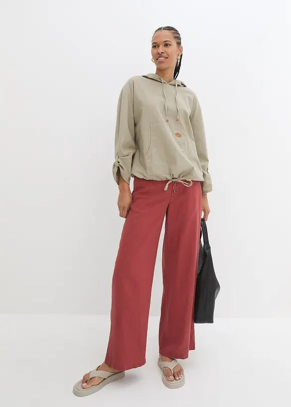 Blouse ample avec capuche en lin m&eacute;lang&eacute;, bonprix