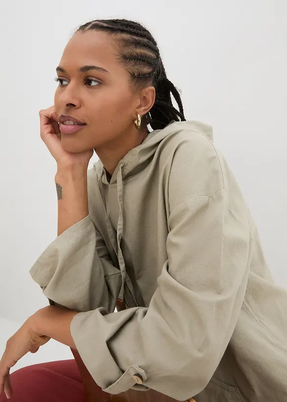 Blouse ample avec capuche en lin m&eacute;lang&eacute;, bonprix