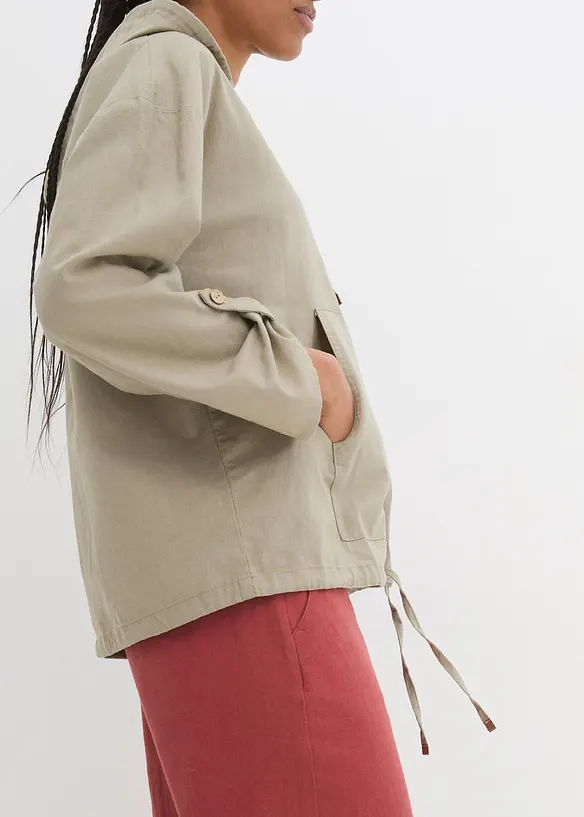 Blouse ample avec capuche en lin m&eacute;lang&eacute;, bonprix