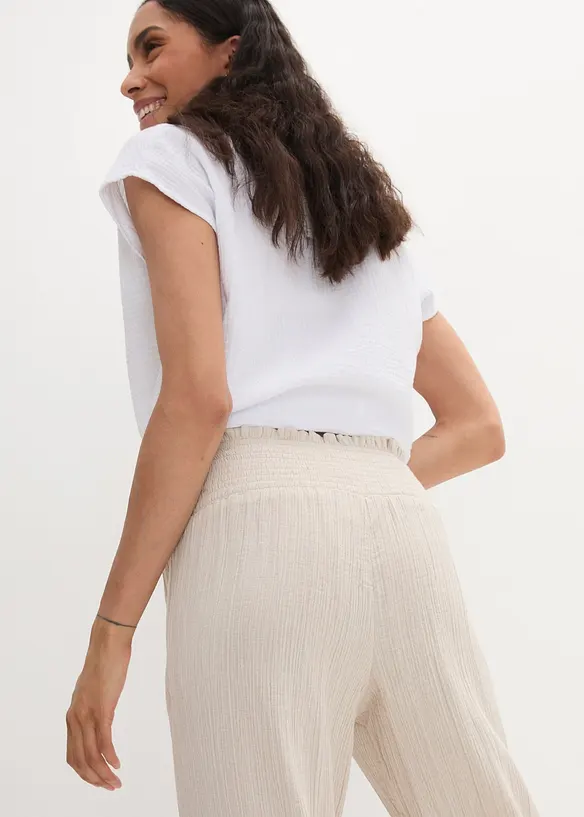 Pantalon en gaze de coton avec ceinture smockée, bonprix
