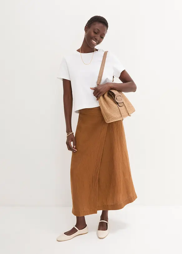 Jupe portefeuille 100&nbsp;% lin, bonprix